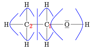 Lewis-Formel von Ethanol mit Zuordnungen der Elektronenpaare.
